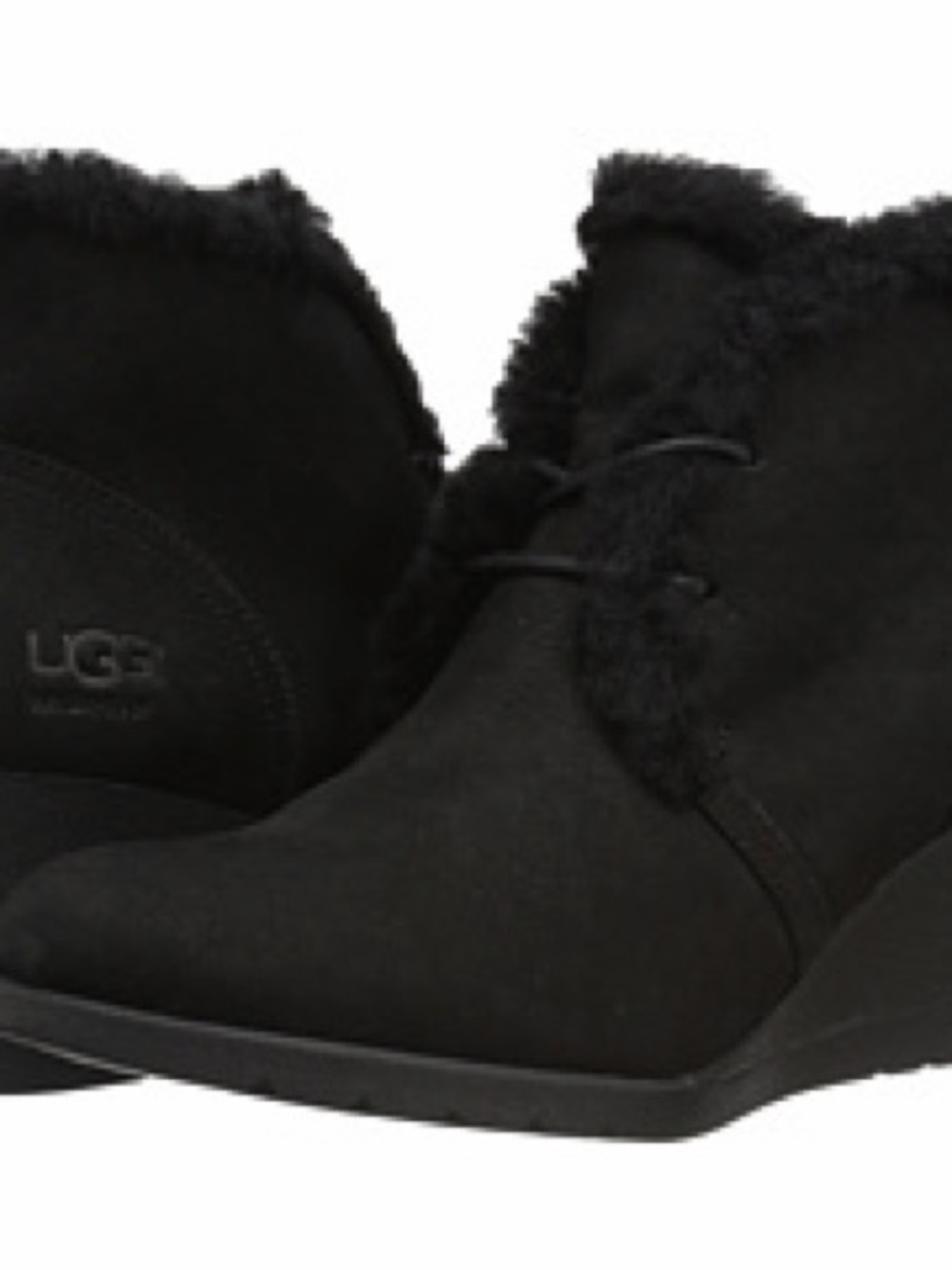 UGG Jeovana waterproof Black Suede Wedge Shearling Ankle Boots-Never Worn